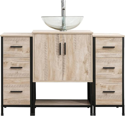 UEV 48" Bathroom Vanity,Oak Color Bathroom Vanity Set with Sink and 3 Drawers Side Cabinet Combo,with Adjustable Water Temperature Faucet (A16)
