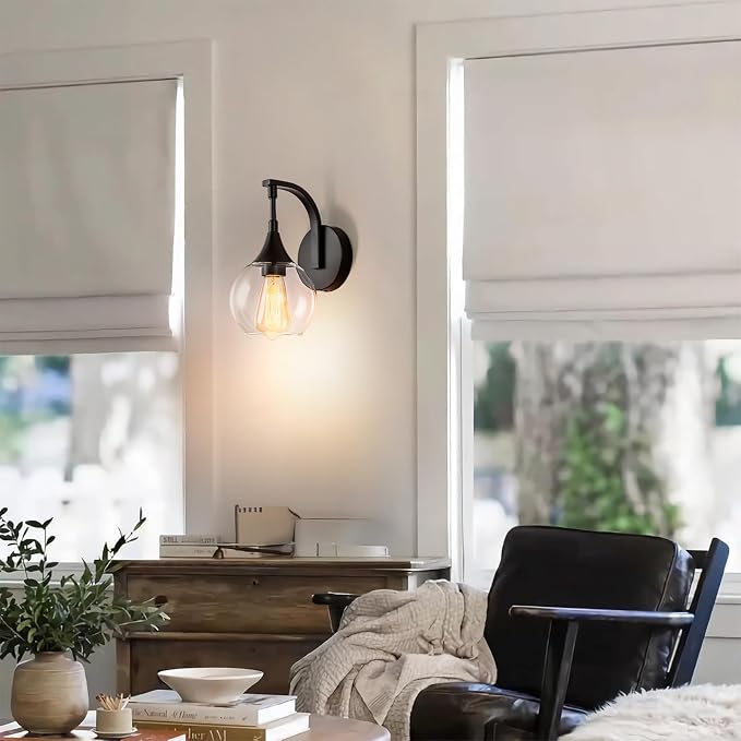 1-Light Bathroom Wall Sconces,Matte Black Sconces Wall Lighting | with Clear Glass Shade, Modern Vanity Light Fixtures, Indoor Lamp Wall Mount Light for Mirror, Bedroom, Bathroom
