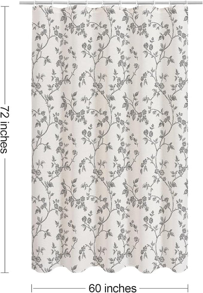 MitoVilla Grey Cotton Floral Shower Curtain for Bathroom, 60 x 72 | Grey BoHo Cottagecore Spring Shower Curtains, Modern Farmhouse Country Plant Leaves Bathroom Décor, 60 x 72