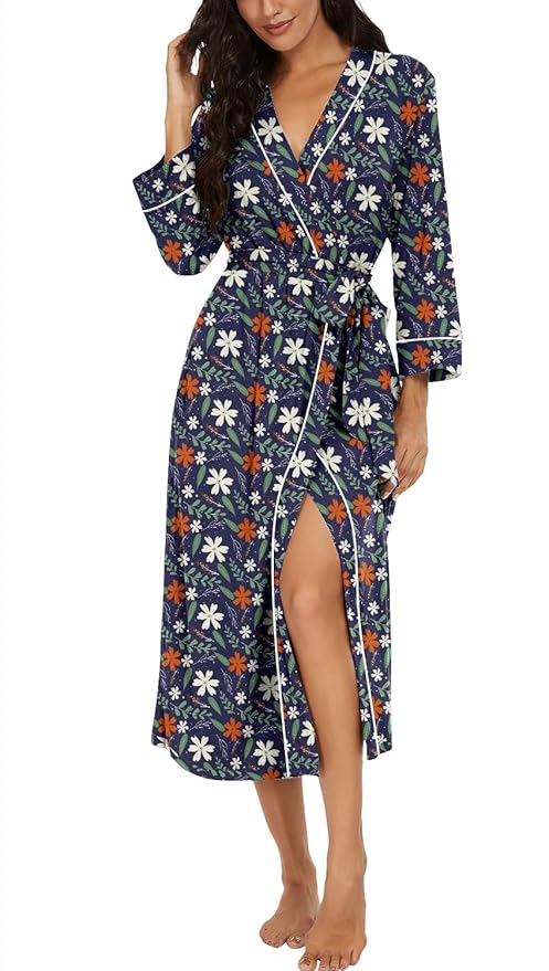 PrinStory Womens Robe Long Knit Bathrobe Lightweight Soft Robes Ladies Bath Robe