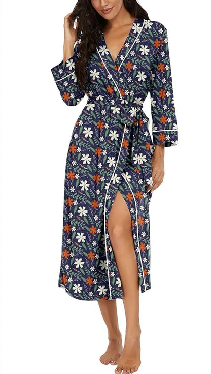 PrinStory Womens Robe Long Knit Bathrobe Lightweight Soft Robes Ladies Bath Robe