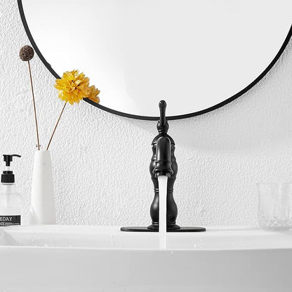 Matte Black Bathroom Faucet GGStudy 360° Swivel Bathroom Vanity Faucet Single Handle One Hole Black Bathroom Sink Faucet Basin Matching Pop Up Drain with Overflow