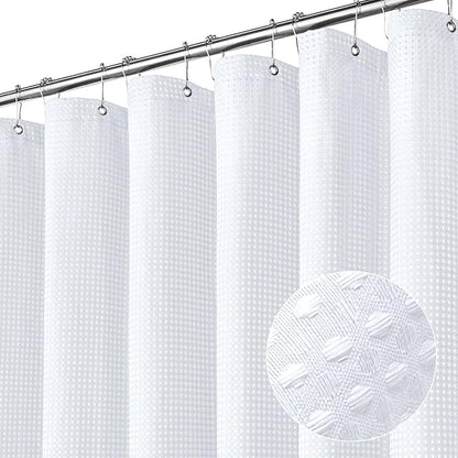 MitoVilla White Waffle Shower Curtain 72 x 78, Weighted Fabric Long Shower Curtain Set, Modern Farmhouse Shower Curtain for Bathroom Decor, Luxury Hotel Cloth Shower Curtains 78 inch Long