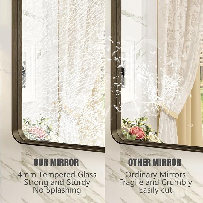 44x30 Inch Bronze Bathroom Vanity Mirror | Brushed Metal Bronze Bathroom Mirror, Rounded Rectangle Mirror for Farmhouse, Shatterproof, Anti-Rust (Horizontal/Vertical)