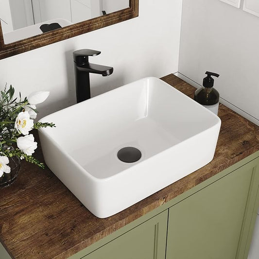 Rectangle Vessel Sink, Deervalley DV-1V0048 Liberty 16" x 12'' White Bathroom Sinks Ceramic Above Counter Sink Bowl