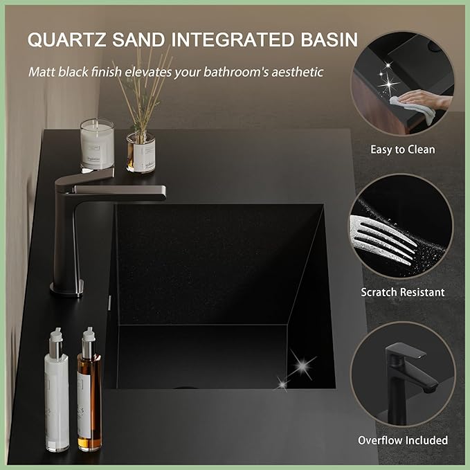 Wall Mounted Bathroom Sink Vanity, Modern 48" Floating Vanity with Resin Basin, U-Shaped Soft-Close Storage Drawer & Side Door, Striped Bathroom Storage Cabinet with Invisible Handle, Black