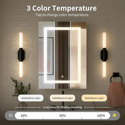DeerValley LED Lighted Bathroom Medicine Cabinet with Mirror, 20''x28'' | Wall Mounted Mirror Cabinet with Socket, Dimmable Light, Anti-Fog, Adjustable Shelf, DV-1MC0498