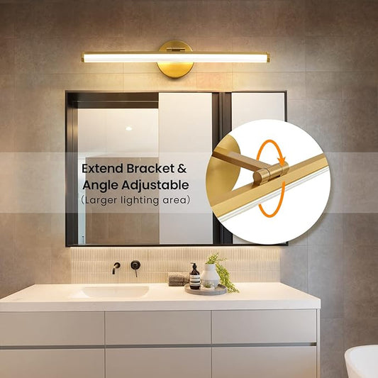 KAISITE Bathroom Light Fixture Over Mirror - Gold Vanity Light Fixture 15W 5CCT Angle Adjustable 22 Inch LED Dimmable Modern Vanity Light Bar for Bedroom Living Room Bathroom
