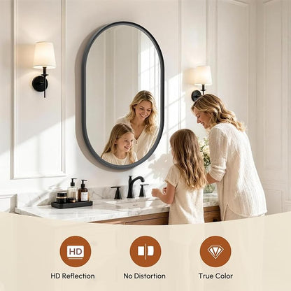 Black Pill Oval Mirror for Bathroom 24x36 Inch | Small Vanity Mirror, Crystal-Clear HD Glass, Rust-Proof Aluminum Frame, Inner-Curved Decor for Bedroom, Entryway Renovation
