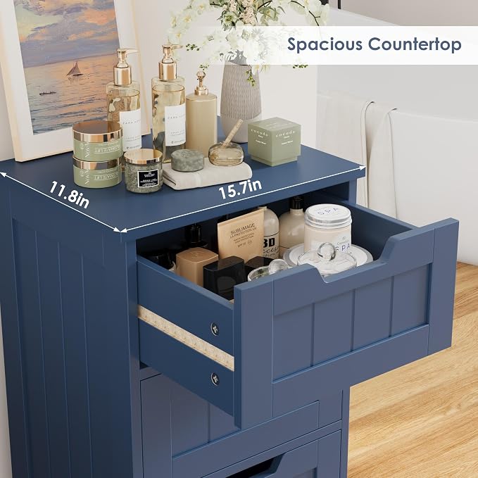 FOTOSOK Bathroom Cabinet, Bathroom Storage Cabinet with 5 Drawers, Blue | Narrow Bathroom Storage with Cut-Out Handles, 11.8” x 15.7” x 40.1”, Slim & Small Floor Cabinet for Laundry/Hallway