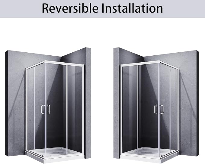 ELEGANT Corner Shower Enclosure 34'' D. x 34'' W. x 72'' H., Double Sliding Shower Door with 2 Stationary Panels,Shower Enclosure with 1/4'' Clear Glass, Chrome Finish