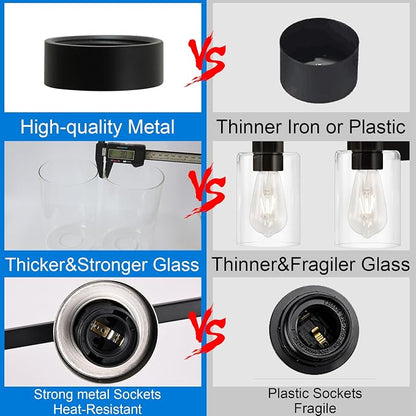MELUCEE 40 Inches Length 5-Light Bathroom Vanity Light Fixtures Black | Industrial Wall Sconce Lighting with Clear Glass Shade for Living Room Bedroom Hallway Kitchen (Patent No.: US D963914 S)
