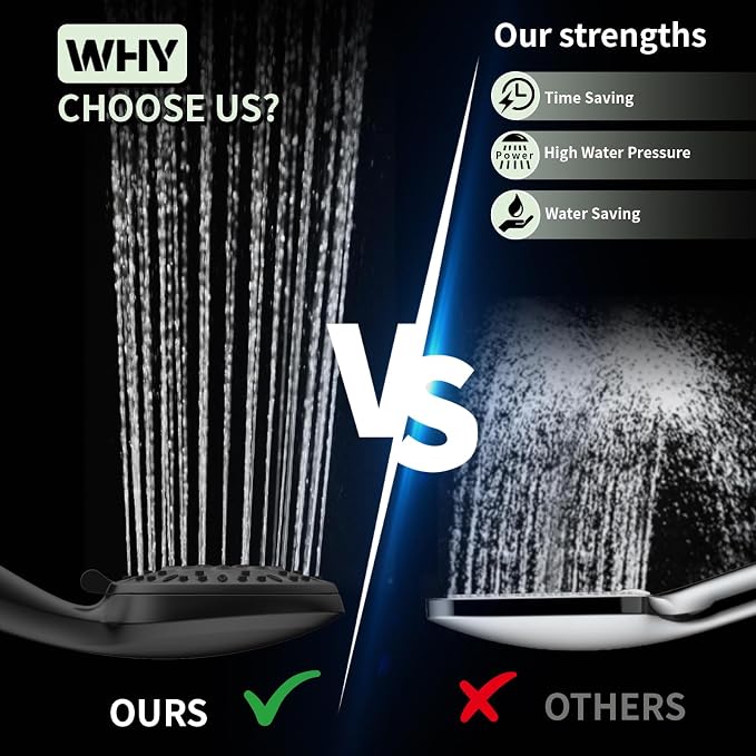 Matte Black Shower Head, 6 Spray Modes Handheld Showerhead | High Pressure Shower Heads with 59 Inch Stainless Steel Hose & Adjustable Shower Holder, Easy Installation, 4.53 Inch