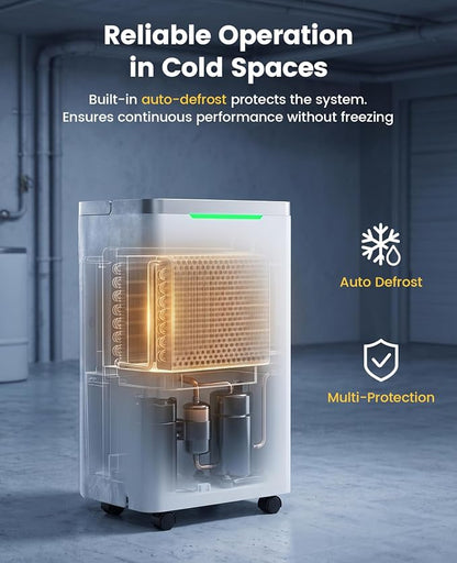 34 Pints Dehumidifier for Basement, with Drain Hose, 38dB Quiet, 2500 Sq.Ft | Continuous Drain, Auto Defrost, 24H Timer, Child Lock, Smart Humidity Control for Home, Large Room, Bedroom, Bathroom