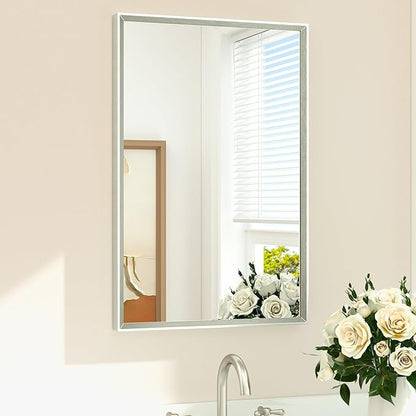 Brushed Nickel Mirror for Over Sink 20" x 30" Rectangle Beveled Frame Bathroom Vanity Mirror Brushed Nickel, Tempered Glass, Stronger Frame, Modern Farmhouse Bedroom, Entryway
