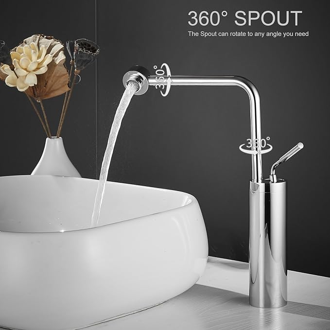 Vessel Sink Faucet Tall Bathroom Faucet Chrome - Solid Brass Bathroom Vanity Sink Faucet One Hole with Water Supply Hoses
