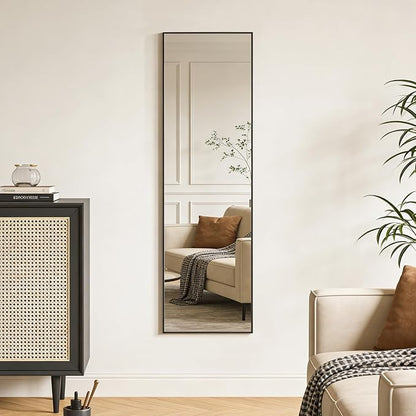 Ruomeng 48x14 Inch Full Length Door Hanging Mirror, Rectangle Full Body Mirror Over The Door, Wall Mounted Metal Aluminum Framed, Tempered Glass Mirror for Bathroom Entryway Bedroom Living Room