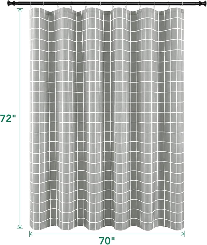 Fabric Shower Curtains for Bathroom-Cloth Modern Farmhouse Shower Curtain | 70"Wx72"L Silver Grey Faux Linen Grid Minimalist Simple Neutral Guest Bathroom Decor Hotel-Cloth Geometric Rustic Washable