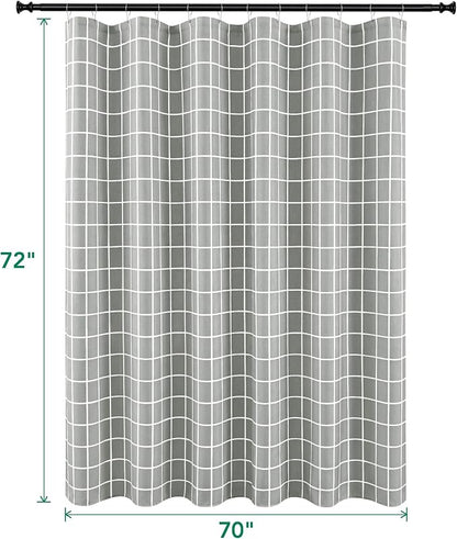 Fabric Shower Curtains for Bathroom-Cloth Modern Farmhouse Shower Curtain | 70"Wx72"L Silver Grey Faux Linen Grid Minimalist Simple Neutral Guest Bathroom Decor Hotel-Cloth Geometric Rustic Washable