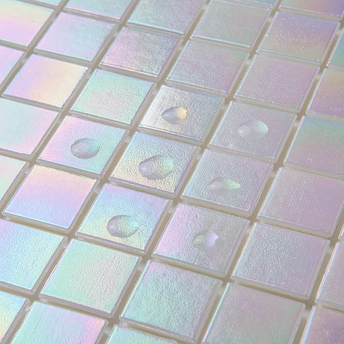 DICOFUN 40-Sheet Rainbow Peel and Stick Backsplash for Kitchen and Bathroom, 6.6" x 6.6" White Glass Mosaic Tiles