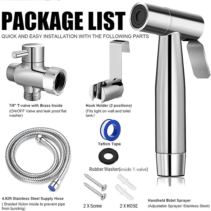 Handheld Bidet Sprayer for Toilet with Adjustable Water Pressure Control, Jet Spray for Toilet, Bidet Sprayer for Women and Men, Premium Handheld Bidet Attachment - anees