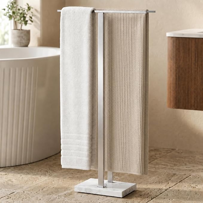 KES 37" H Standing Towel Rack, Heavy Marble Base, Brushed Finish | Taller Version, SUS304 Stainless Steel, 8.23 Lb Base, Anti-Slip Pads, Ideal For Large Bath Towels, No Drilling