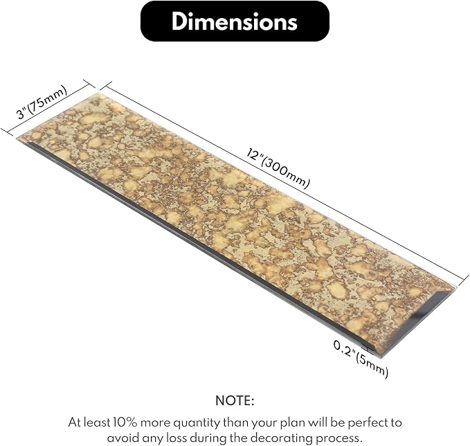 Peel and Stick Beveled Gold Antique Mirror Tile Subway Mirror Glass Backsplash 3x12 Inch for Kitchen Bathroom Wall (20 Pcs, 5 SQ.FT.)