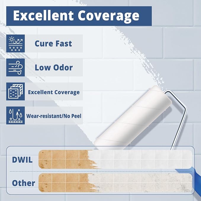 DWIL Tub Paint, Tub and Tile Refinishing Kit with Tools, White Bathtub Paint Water Based &Low Odor, Easy to Use for Sink Bathroom Shower, Semi-Gloss White 3 Pack/150sq.ft