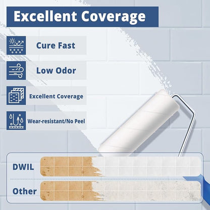 DWIL Tub Paint, Tub and Tile Refinishing Kit with Tools, White Bathtub Paint Water Based &Low Odor, Easy to Use for Sink Bathroom Shower, Semi-Gloss White 35oz/50-55sq.ft