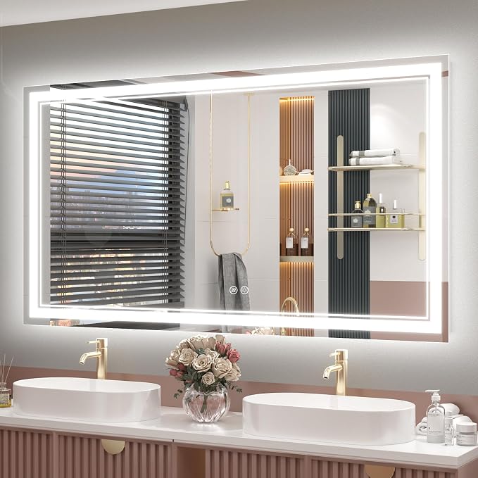 OKPAL 55x30 LED Bathroom Mirror, Anti-Fog Lighted Bathroom Mirror, Dimmable Lighted Vanity Mirror, LED Vanity Mirror with Lights, Shatterproof, ETL Listed, Horizontal/Vertical