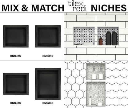 Tile Redi USA Niche Single Recessed Shower Shelf – Black, One Inner Shelf, 16-Inch Width x 14-Inch Height x 4-Inch Depth