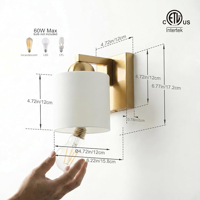 mirrea 1-Light Brushed Gold Bathroom Vanity Light with White Glass Shade | Over Mirror,Wall Sconce,ETL listed,Bathroom Lighting Fixtures,Elegant Design,Milk White Glass Shade,Easy Installation