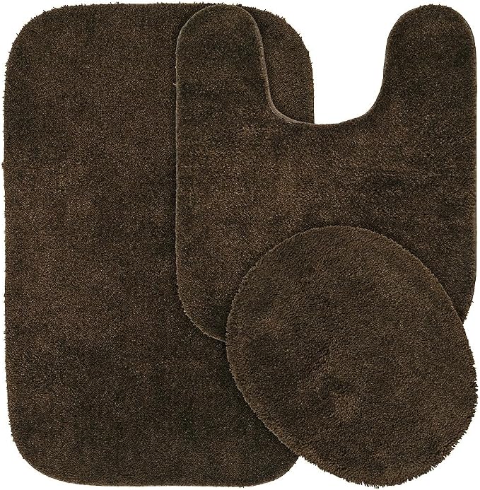 Garland Rug Traditional Nylon Washable Chocolate 3 Piece Set - Lid, Contour, Bath Rug - Soft, Absorbent, and Stylish for Your Bathroom