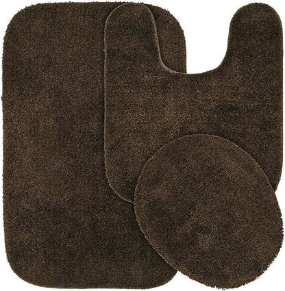Garland Rug Traditional Nylon Washable Chocolate 3 Piece Set - Lid, Contour, Bath Rug - Soft, Absorbent, and Stylish for Your Bathroom