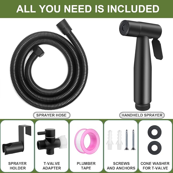 Handheld Bidet Sprayer, Toilet Cleaning, Baby Diaper, Hygienic Cleanup, Quick and Easy Installation, Multiple Uses, Stainless Steel, Brushed Finish