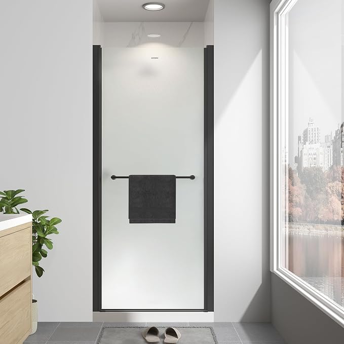 34"-36" W x 72" H Frameless Pivot Frosted Shower Door Matte Black | 1/4"(6mm) SGCC Tempered Glass with Explosion-Proof Film &Nano Coating,Customizable Width