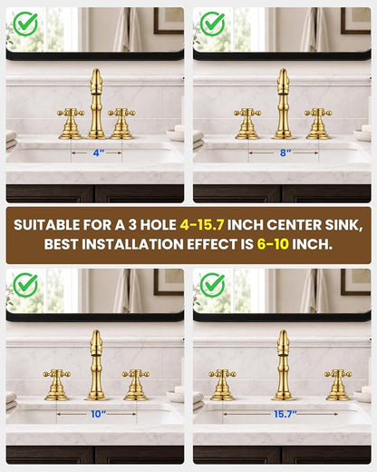 gotonovo 3 Hole 8’’ Widespread Bathroom Sink Faucet Polished Gold | Vintage Bathroom Faucet,2 Cross Handle,6-16’’ Sink,Vanity,Basin,RV,Farmhouse,SUS304,24’’ cUPC Hose Pop Up Drain,Deck Mount