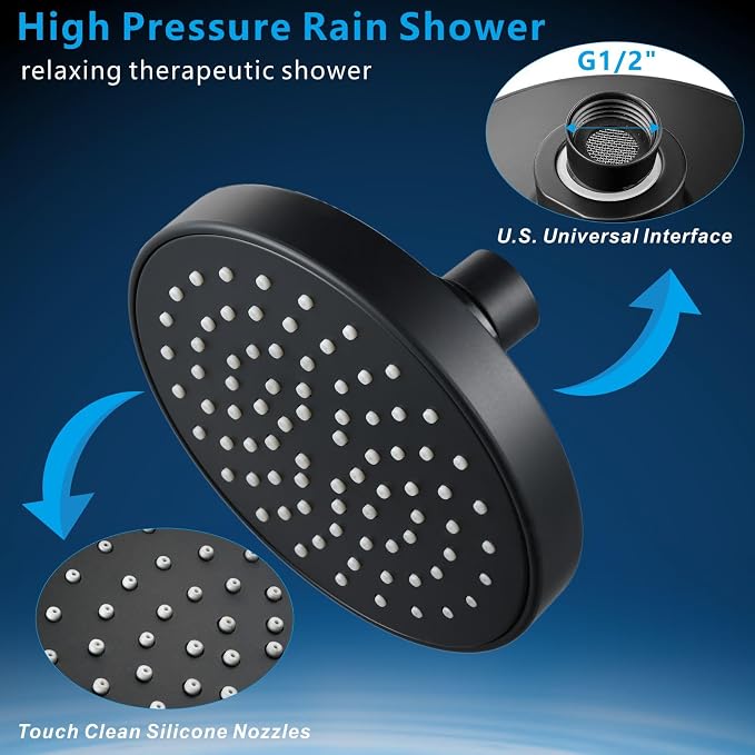 High Pressure Shower Head - 4.7“ Powerful Bathroom Pressure Boosting Rain Showerhead - Perfect Universal Replacement for Rainfall Shower Heads (2 Pack,Matte Black)