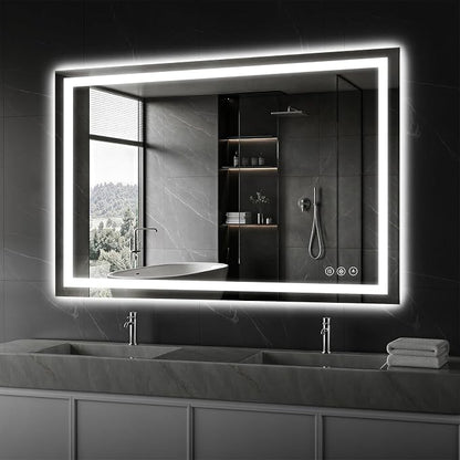Koonmi 48x36 LED Bathroom Mirror, Shatterproof Mirror with Light | 90CRI Vanity Mirror with Anti-fog Backlit + Front Lit, 3 Color, Easy Install for Bathroom Hotel (IP65)