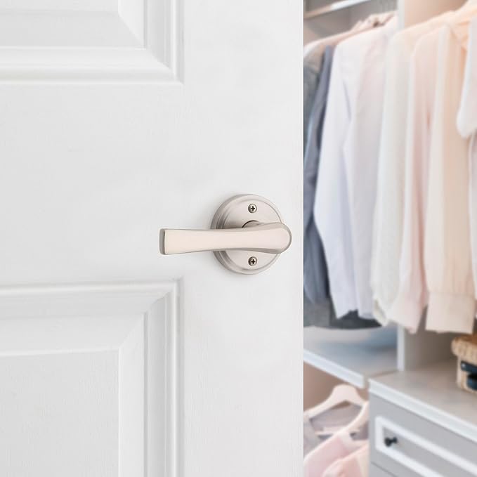 Kwikset Katella Dummy Door Handle, Single Sided Lever for Closets, French Double Doors, and Pantry, Satin Nickel Non-Turning Reversible Interior Push/Pull Lever, with Microban Protection