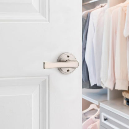 Kwikset Katella Dummy Door Handle, Single Sided Lever for Closets, French Double Doors, and Pantry, Satin Nickel Non-Turning Reversible Interior Push/Pull Lever, with Microban Protection