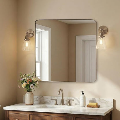 Brushed Champagne Bronze Mirrors for Bathroom Sink, 30x30 Inch Bathroom Vanity Mirror with Rectangular Metal Frame-Modern Clean Design with Superior Stainless Steel Frame