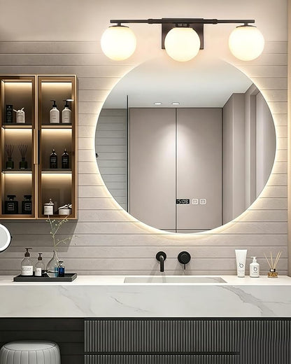 Bathroom Vanity Light Brushed Black 3T Wall Sconce for Mirror | Modern fixture Globe Glass Shade brightness, elivers even brightness. Sturdy metal resists rust. Dresser Bathroom over Mirror