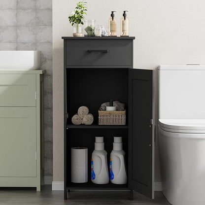 Homhedy Bathroom Storage Cabinet with Drawer & Adjustable Shelf | Freestanding Storage Cabinet for Bathroom, Entryway, Living Room & Kitchen, Black, 15.7"W