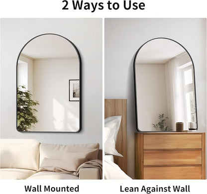 FORBATH Arched Bathroom Mirror 26x38 Inch, Bathroom Mirror Wall Mounted Modern Black Aluminum Alloy Frame Decor Dresser Mirror for Bedroom Living Room Entryway, Hanging or Leaning Against Wall