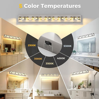 Modern Bathroom Vanity Lights 40W 36.6 inch Dimmable 5CCT Brushed Nickel Wall Lighting Light Fixtures for Bathroom Above Mirror(5-Light) Vanity Light, Living Room, Kitchen, Hallway