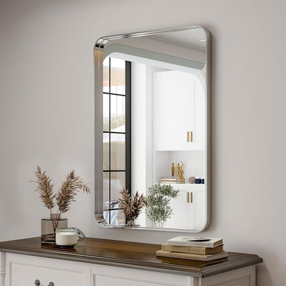 Easly Silver Bathroom Mirror for Wall, 30x22 Inch Rectangular Aluminum Alloy Framed Mirror, Modern Wall Mounted Vanity Mirror for Bathroom, Vertical or Horizontal