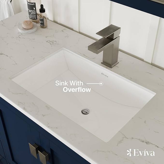 Eviva London 54 in Bathroom Vanities – 54 Inch Bathroom Vanity with Sink and Countertop, Gray Vanity Bathroom Sink Cabinet W/Quartz Countertop – Porcelain Single Sink Design for Modern Bathrooms