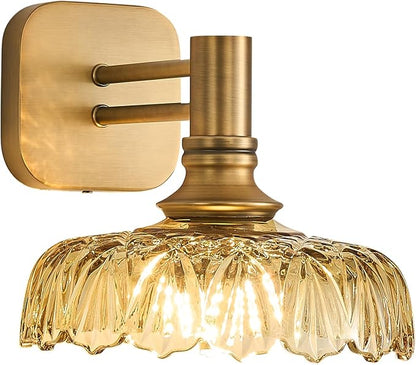 Vintage Amber Glass Wall Sconces E26 Wall Light Fixture for Bathroom Bedroom Kitchen Dining Room Hallway