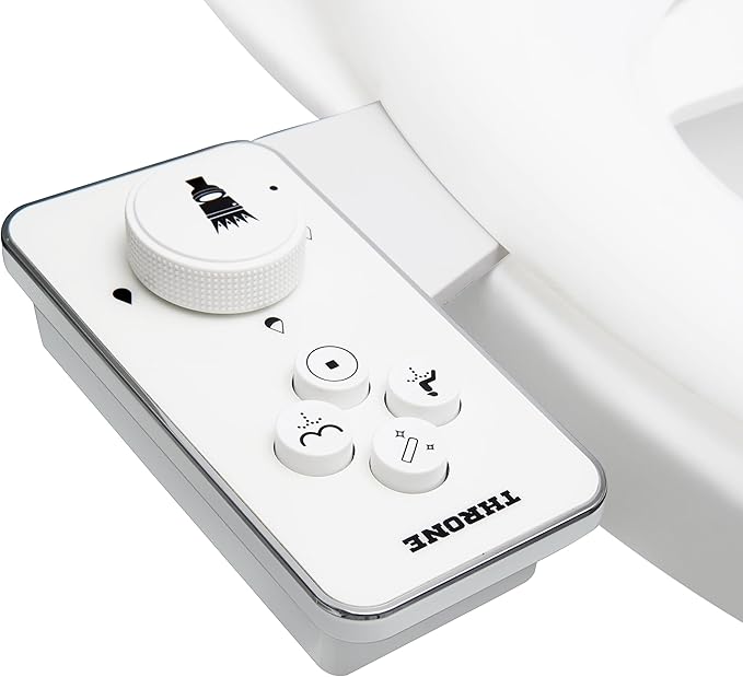 Throne Bidet Attachment for Toilet – USA Patented - Non-Electric Self Cleaning Cold Water Sprayer Double Nozzle (Frontal & Rear Wash) Bidet Toilet Seat Attachment, Easy Install (White)
